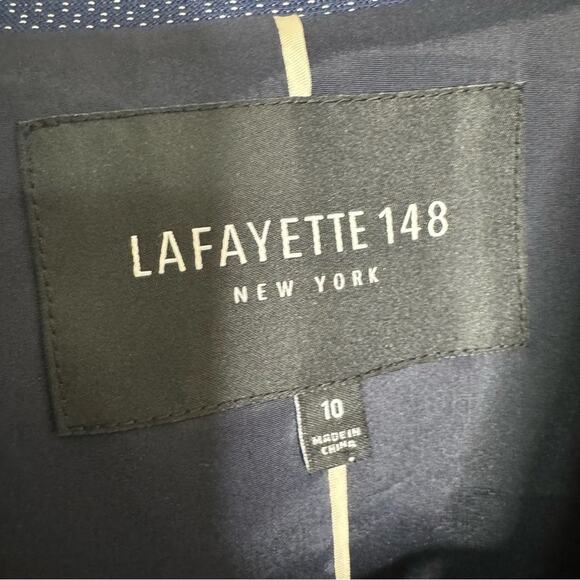 Lafayette 148 Navy Wool 2 Button Blazer Micro Dot Size 10 - Picture 7 of 8